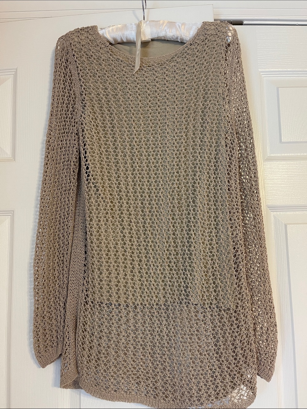 Chico's Open-Knit Long Sleeve Tunic in Taupe